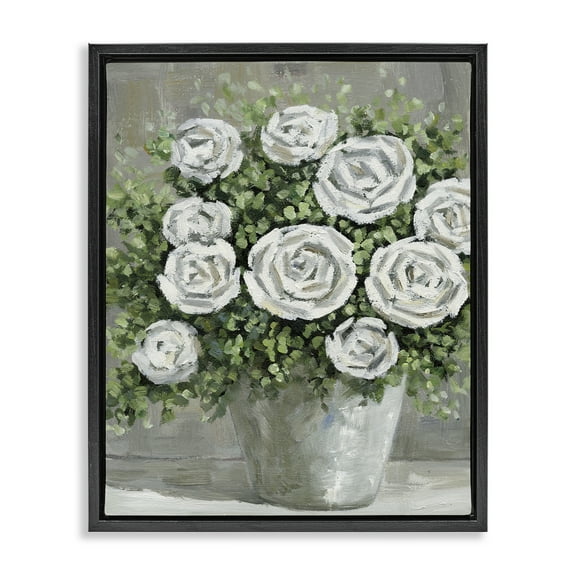 Stupell Industries Potted Ranunculus Blooms Botanical & Floral Painting Black Floater Framed Art Print Wall Art, 17 x 21