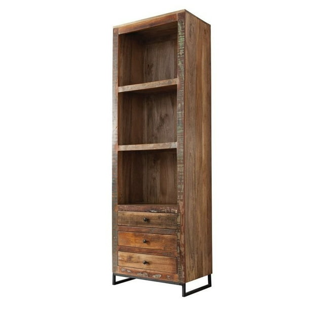 Shelf Bookcase In Reclaimed Wood, Reclaimed Wood Bookcase With Drawers