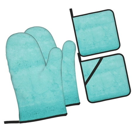 

Zeuib Blue And Turquoise Oven Mitts and Potholders BBQ Gloves Kitchen Oven Glove High Heat Resistant 500 Degree Extra Long Oven Mitts and Potholder with Non-Slip Silicone Surface for Cooking
