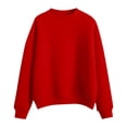 thumbnail image 4 of CUZIBR Womens Sweatshirt Solid Color Crew Neck Candy Style Loose Fitting Casual Long Sleeved Pullover Tops Oversized Sweatshirts Fall Winter Clothes,Red, 4 of 4