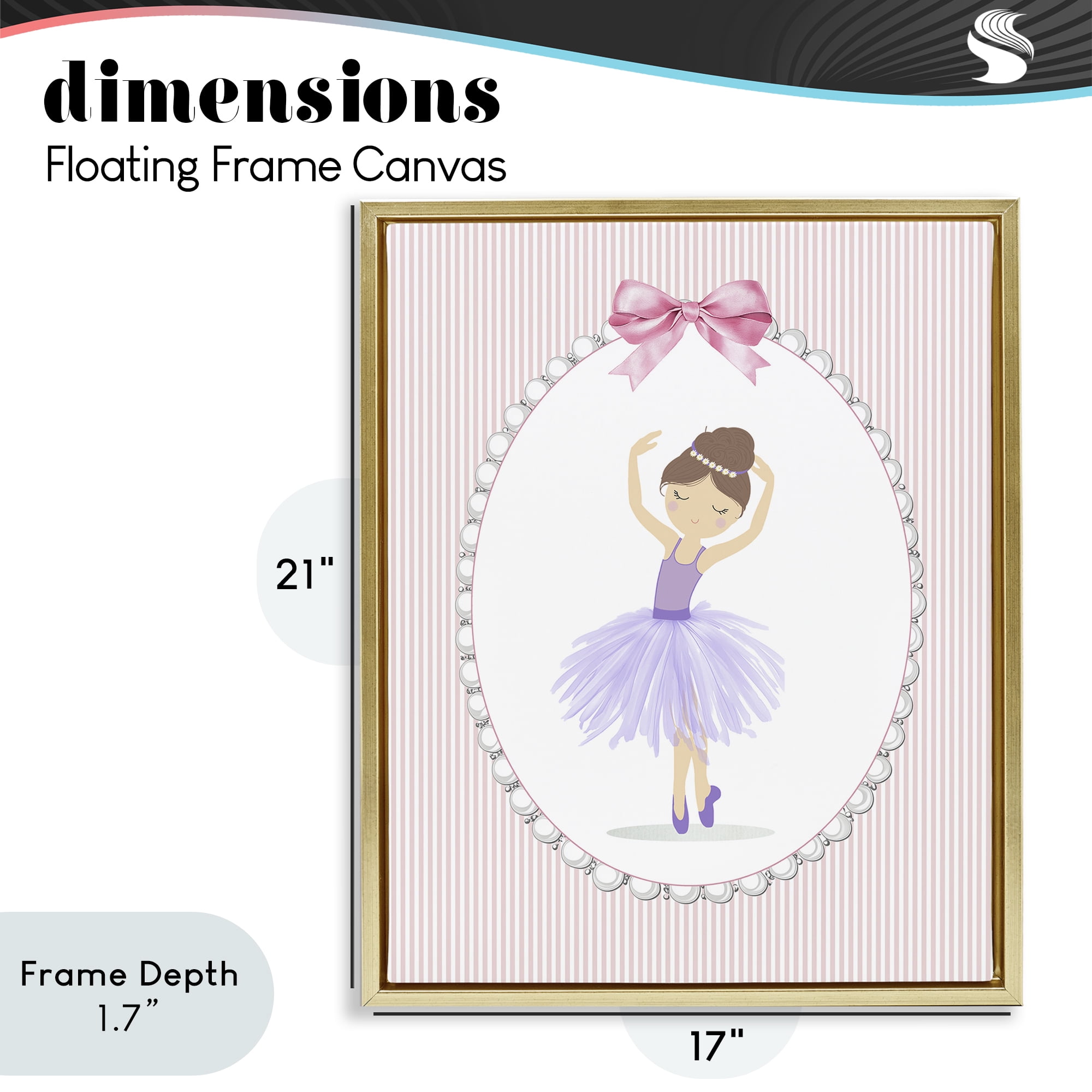 Stupell Industries Graceful Dance on Stripes Gold Framed Floater Canvas Wall Art, design by Christine Simpson Art