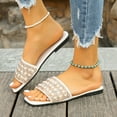 thumbnail image 2 of Mepaouo Women's Slide Sandals Pearl Square Toe Slip on Flats Summer Beach Dressy Footbed Slippers, 2 of 8