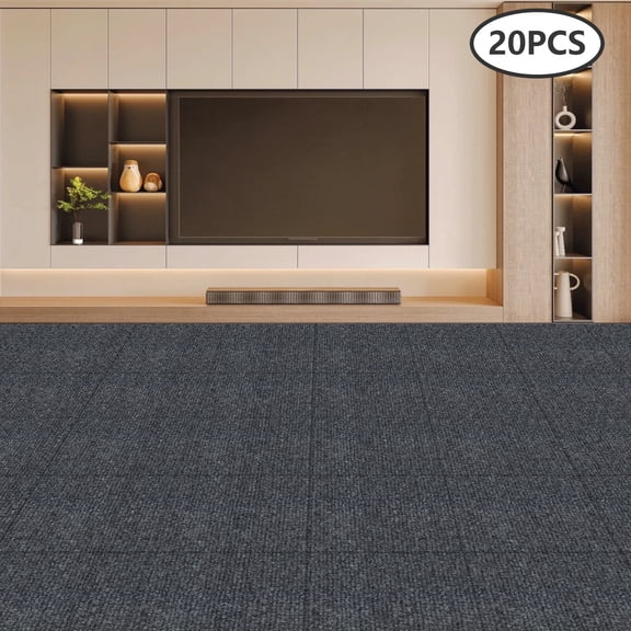 20 Pieces 50*50cm/19.7*19.7in Square carpet, Floor carpet, Adsorption type self-adhesive carpet(Dark Grey)