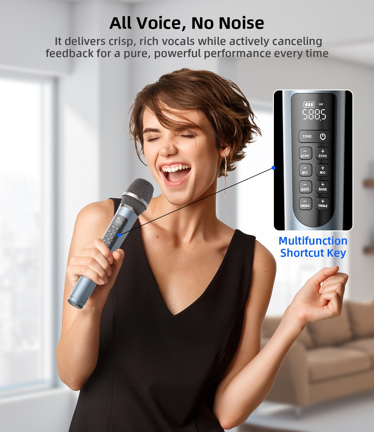 Gesnada Karaoke Machine with 2 Wireless Microphones, 200W Peak Power, TWS, USB/TF/AUX, Perfect Graduation Gift