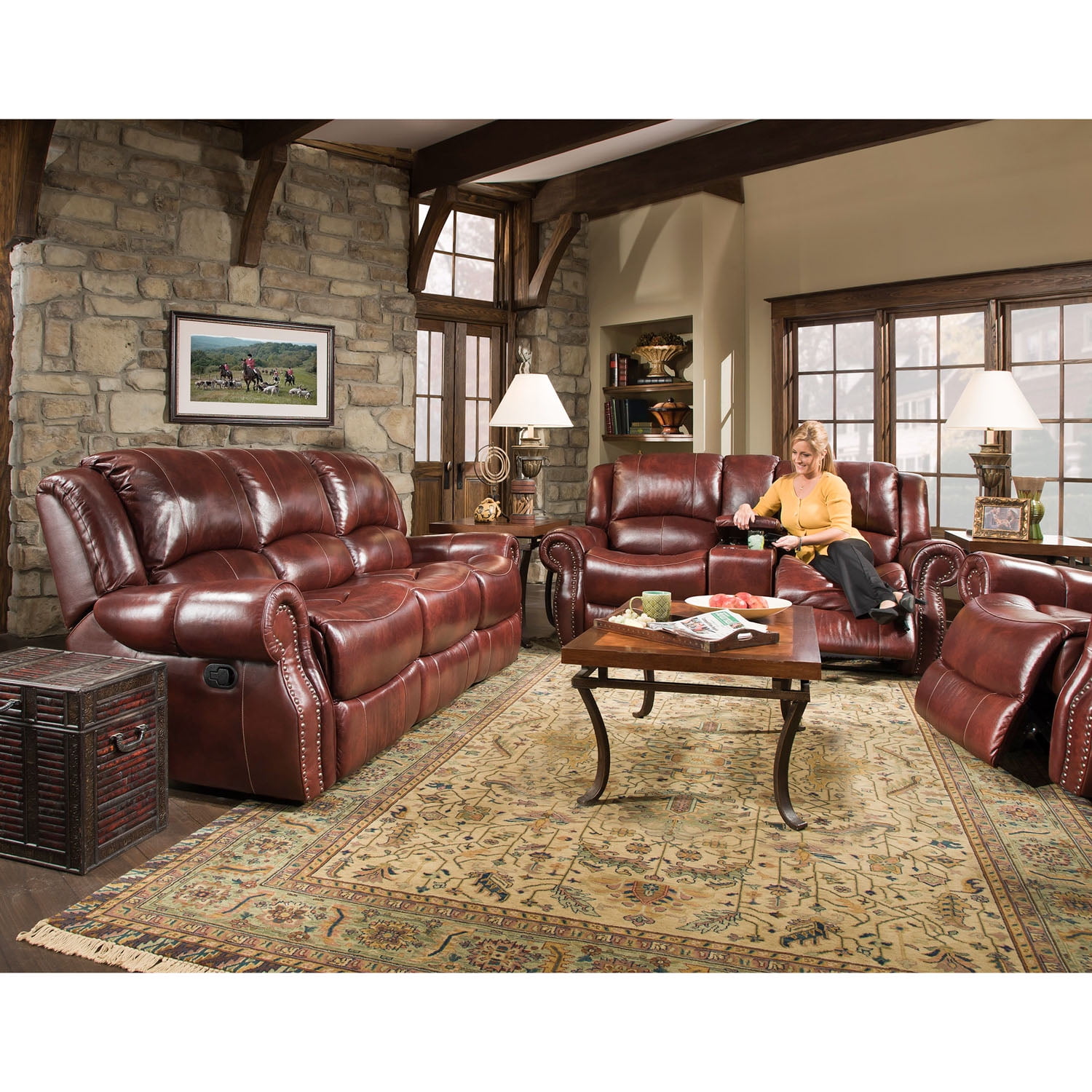 Cambridge Telluride Leather Double Reclining Sofa In Oxblood