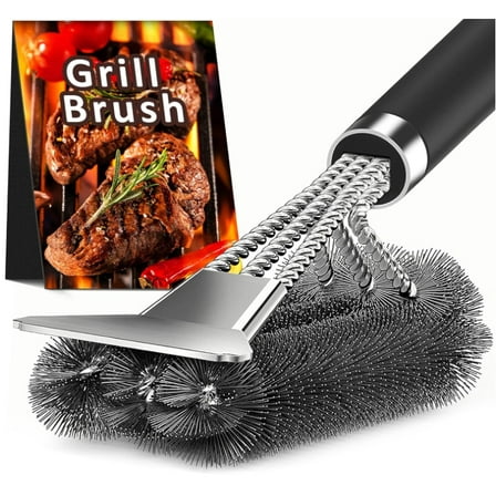 Grill Brush with Scraper, 18" Adjustable Handle BBQ Grill Brush for Outdoor Grill, Extra Strong Grill Cleaner Accessories for Grill/Smoker/Gas/Charcoal Grill Cleaning-Gifts for Grill Wizard/Dad
