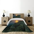 thumbnail image 3 of Ambesonne Tropic Quilted Coverlet 2 Pcs, Sunrise on Ocean Seaside, Twin Size, Green Blue Orange, 3 of 5