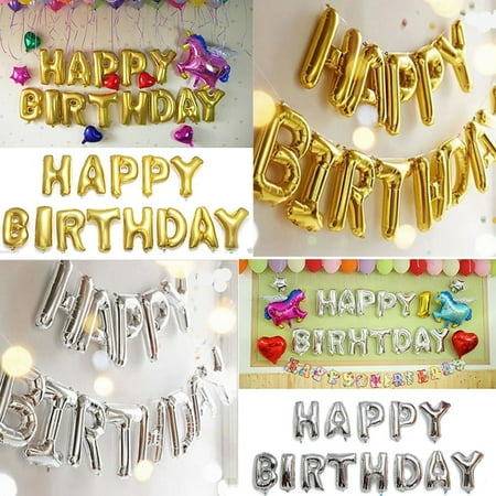 Happy Birthday Peel - Happy Birthday Balloons, 16'' Gold Silver Happy Birthday Banner Foil Letters Balloons for Birthday Party Decoration, 13Pcs/Set