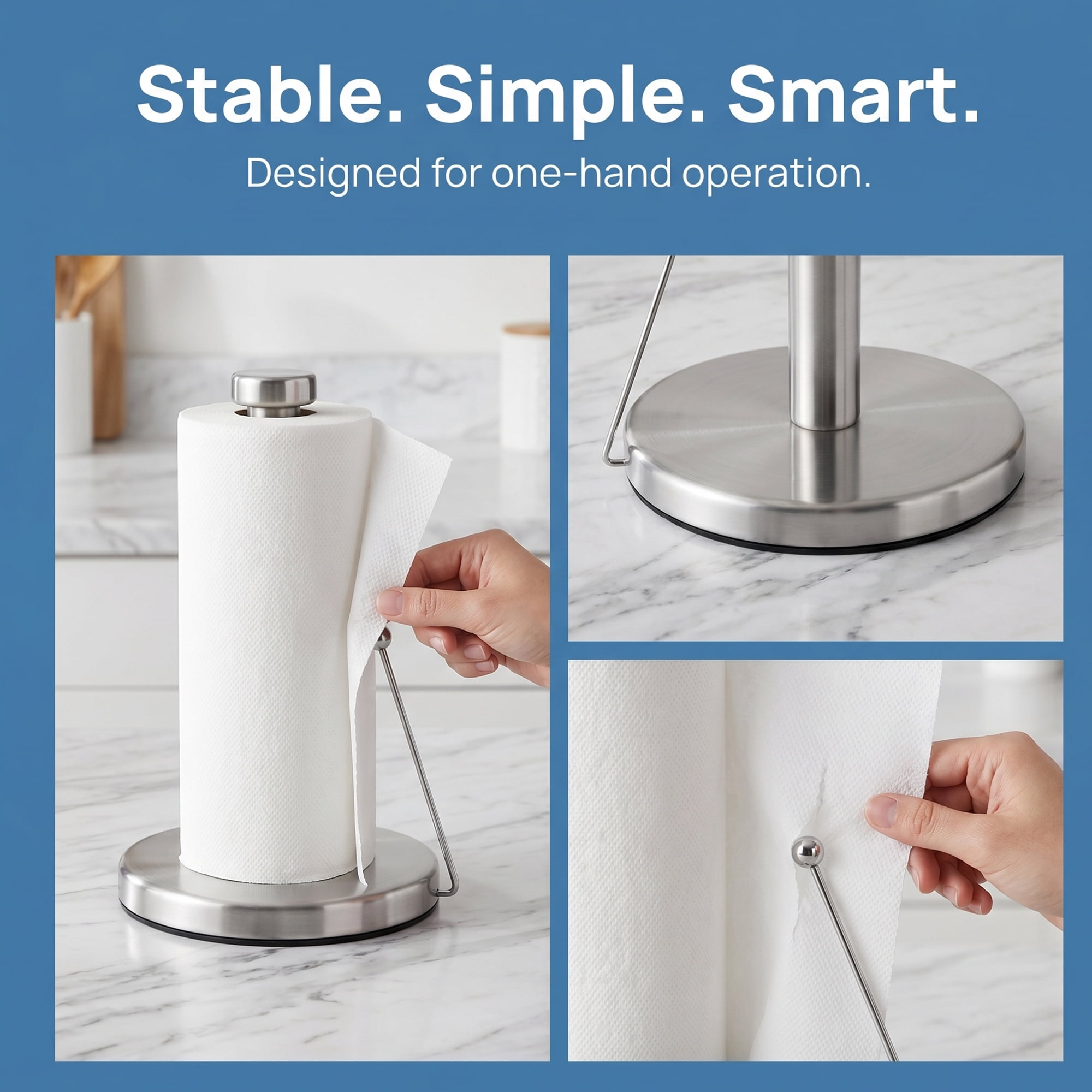 Unique Bargains Paper Towel Holder Countertop Weighted Non Slip Base Silver B 13.4x5.9inch