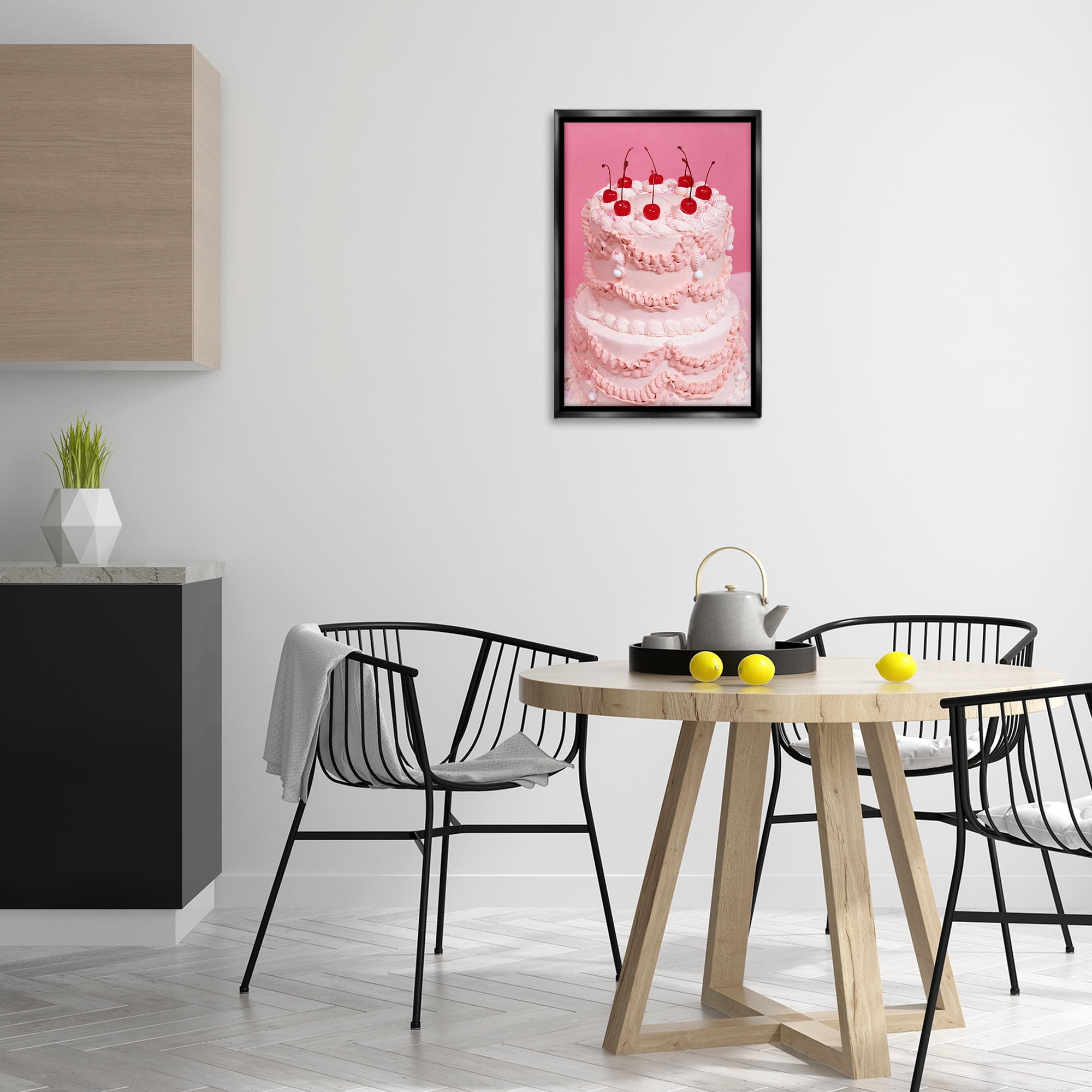 Stupell Industries Pink Cherries Cake Food & Beverage Painting Black Floater Framed Art Print Wall Art, 17 x 25