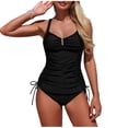 thumbnail image 3 of QIUOMBBP Tummy Control Swimsuits for Women Twist Front Spaghetti Strap Tank Top with Bikini Bottom Modest 2 Piece Tankini Bathing Suit Black XL, 3 of 4