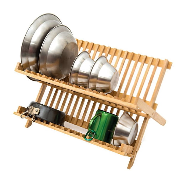 Naiovety Estante de secado de platos, tendedero plegable de bambú, organizador de bambú, soporte para cubiertos, estante de platos de secado al aire Cocina y Comedor Naiovety HA016425-00