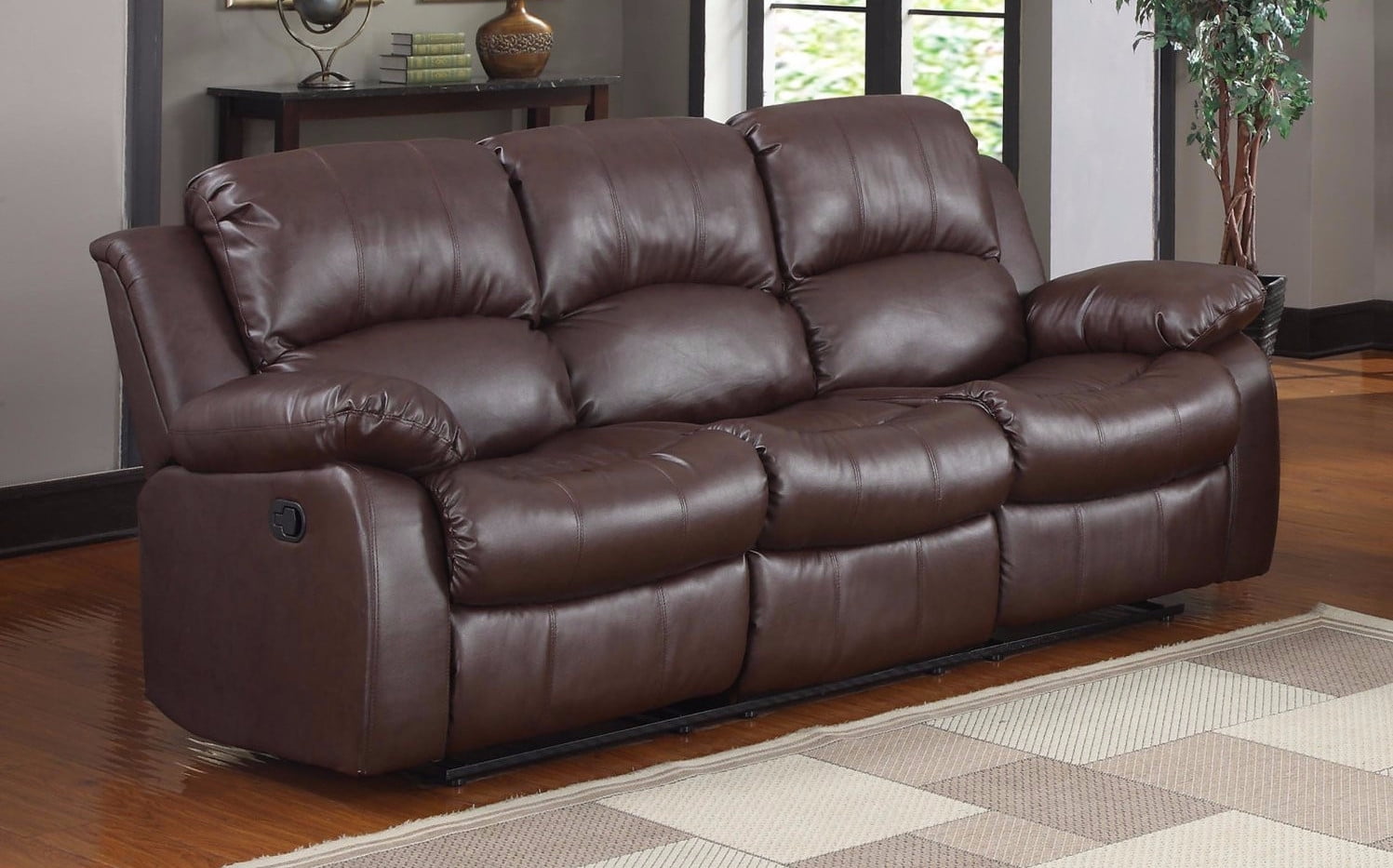 classic 3 seater bonded leather double recliner sofa