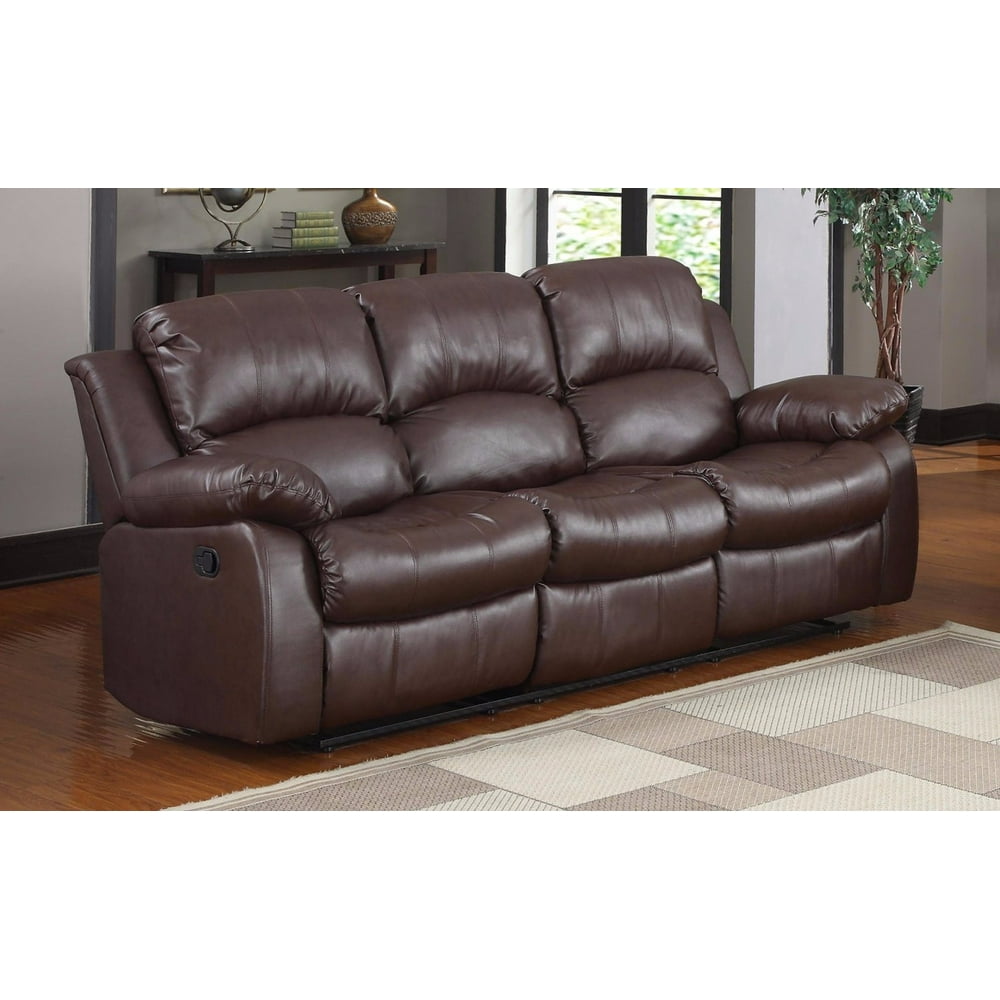 Classic 3 Seat Bonded Leather Double Recliner Sofa - Walmart.com ...