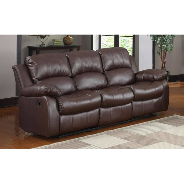 Classic 3 Seat Bonded Leather Double, Traditional Style Leather Reclining Sofa