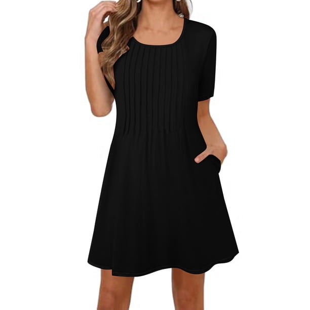Vestido de Verano de Manga Corta para la Impresión de las Mujeres Diseño de Cuello Redondo, Vestido Casual de Poliéster Ligero