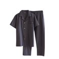 thumbnail image 2 of Mens Pyjamas Set Cotton Soft Pjs Classic Button Down Nightwear Long Sleeve & Bottoms PJs-Sleepwear Gifts for Him Dark Gray XL, 2 of 3