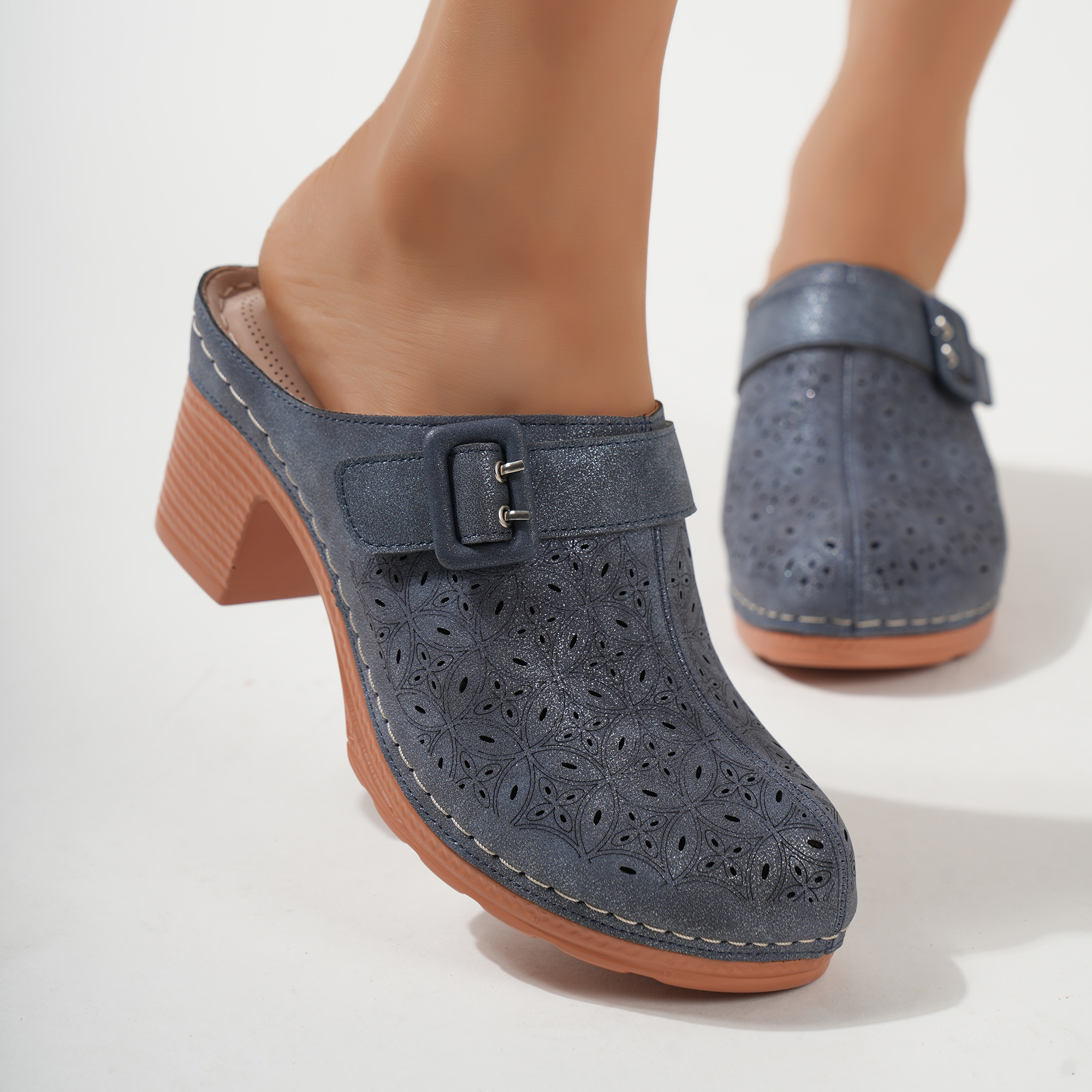 Ablanczoom Women's Wedge Platform Mule Clogs Blue photo 4