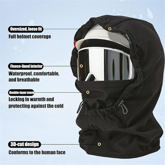 Agriculturi Waterproof Fleece-Lined Hood,Right Over Helmet Hoodie,Winter Face Mask,Warm Ski Helmet Cover,for Snowboarding,Skiing,Ice Fishing,Hiking and Other Winter Outdoor Activities