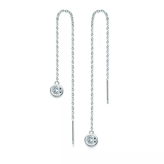 K-KED 5mm Real Moissanite Tassel Threader Drop Earring Ear Line Silver Sterling Silver