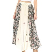 Sakkas Maran Women's Boho Embroidery Skirt with Lace Elastic Waist and Pockets - Ivory - One Size