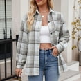 thumbnail image 2 of larppty Women's Casual Cotton Plaid Shirts Long Sleeve Button-Down Flannel Overshirt Jacket (White, XL), 2 of 5