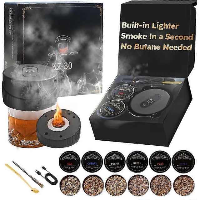 Electric Whiskey Smoker'S Kit, Rechargeable Cocktail Smoker'S Kit Built in Lighter, Butane-Free Gif