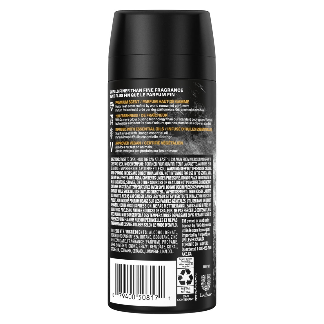 (3 pack) Axe Fine Fragrance Men's Fresh Deodorant Body Spray Black Vanilla, Aluminum Free, 4 oz
