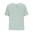 thumbnail image 5 of Womens Tops Plus Size Short-sleeved Turdown Collar Stripe Summer Solid T-shirt Green XL, 5 of 6