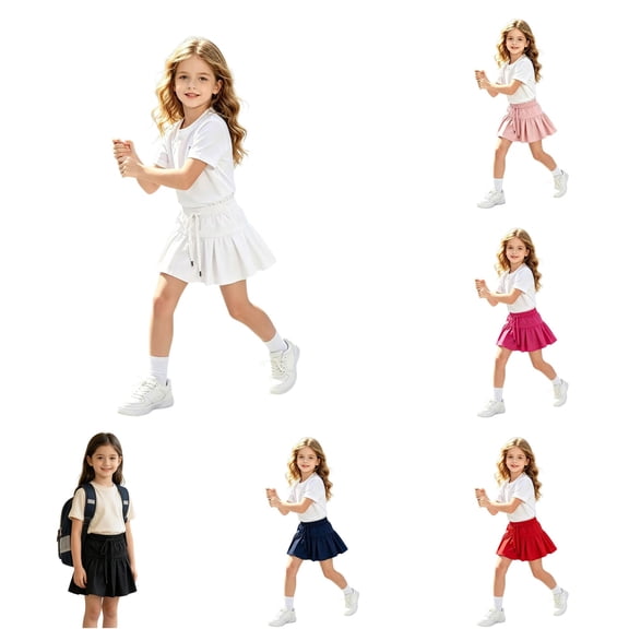 LIIPEE Solid Color Skirt For Girls Casual Elastic Waist Cute A Line Skirts Kids Comfortable Breathable Everyday School Wear,9-10 Years