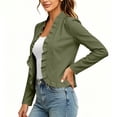 thumbnail image 4 of Hueook Denim Jackets for Women Cropped Long Sleeve Ruffle Open Front Crop Jean Shacket Elegant Fashion Ruffles Cardigan Coat Long Sleeves Army Green S, 4 of 5