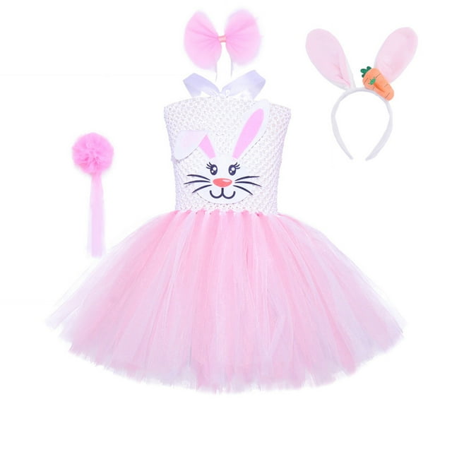 PMVFHDE Robe de Pâques pour Filles Poussin Jaune Princesse Tutu Costume, Tenue de Cosplay d'Animaux Fête Spectacle pour Tout-Petits Enfants Célébration de Printemps Rose, 7-8 Ans