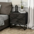 thumbnail image 2 of COZAYH Modern 2-Drawer Nightstand, Contemporary Line Accent End Side Table with Black Metal Base for Bedroom, Living Room, Office, Distressed Black, 2 of 7