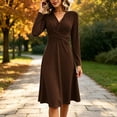 thumbnail image 5 of Ashirexll Long Sleeve Dress for Women A-Line Wrap Style Long Sleeve V-Neck Solid Color Dress with Cross Over Waist, 5 of 7