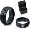 thumbnail image 4 of Tungsten Futbol Soccer Player Crest Logo Band Ring 8mm Men Women Comfort Fit Black Dome Polished, 4 of 4