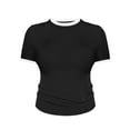 thumbnail image 4 of WTXUE Women'S T-Shirts Women's 2024 Summer Saving 2 Pack Short Sleeve Crop Tops Crewneck Color Block Slim Fitted Knit Basic Tee Shirts, black t shirt women Small, 4 of 6