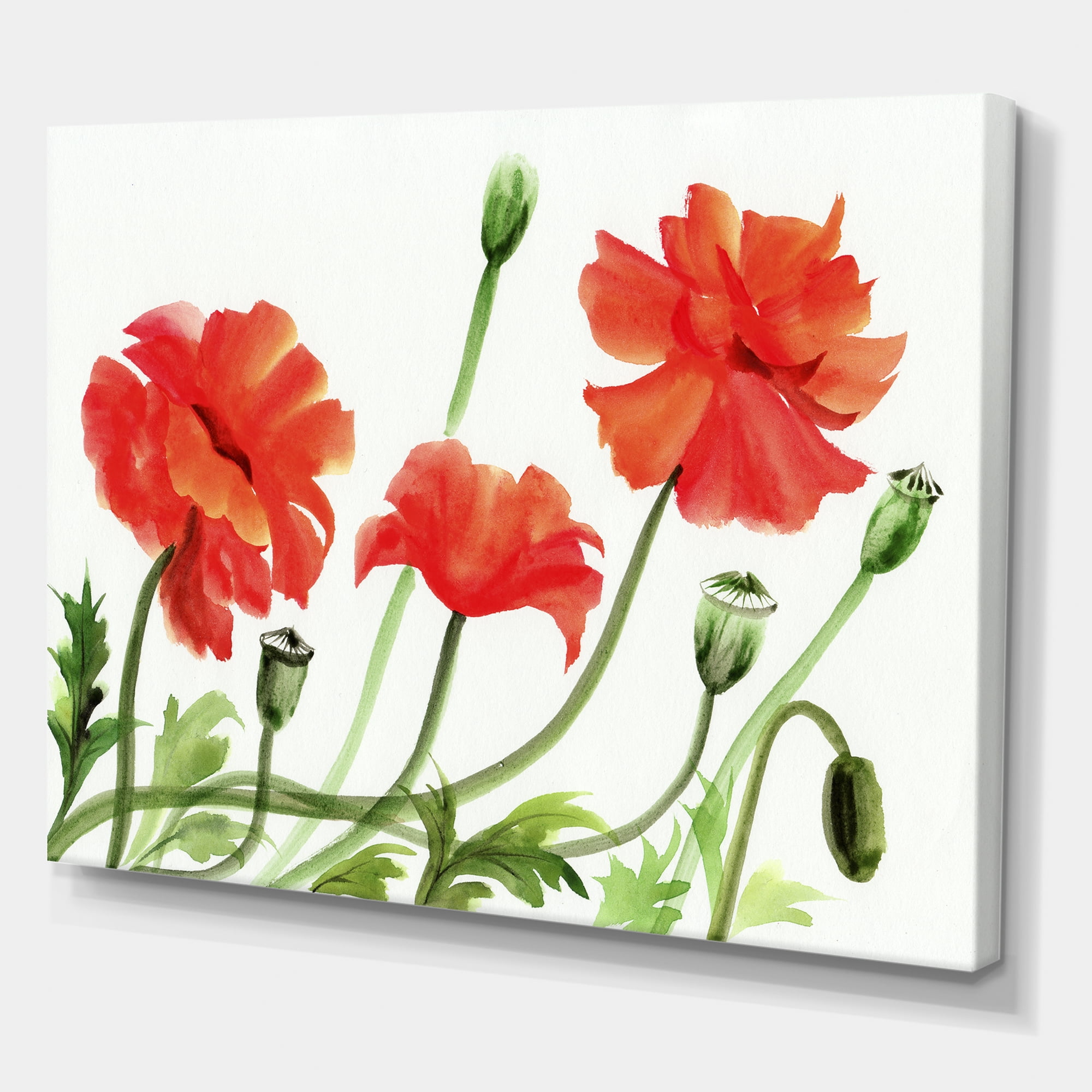 Designart ' Ancient Red Poppies III ' Traditional Canvas Wall Art Print
