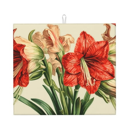 

Honeii Vibrant Amaryllis Flowers for Dish Drying Mat for Kitchen Counter Non-slip Rubber Backed Hide Stain Kitchen Super Absorbent Draining Mat Dish Rack Pad