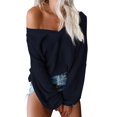 thumbnail image 1 of Jersey ReachMe para mujer, extragrande, con hombros descubiertos, punto gofrado, azul marino, 1 of 4