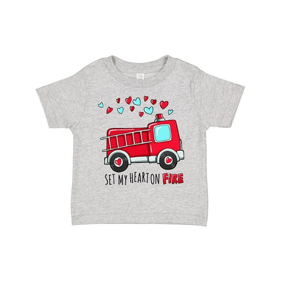 Inktastic Set My Heart on Fire Valentine Fire Truck with Hearts Boys or Girls Toddler T-Shirt