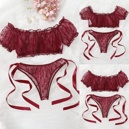 

Lingerie For Women Plus Size Flowers Embroidery Top Thong Sleepwear Underwear Women Lingerie Lace