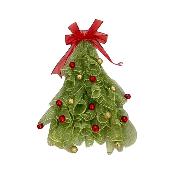 Festive Mesh Christmas Tree Wreath with Light Red Bow and Metallic Ornaments, Ideal for Home, Office, Holiday Season Decor and Festive Accents - B,50CM