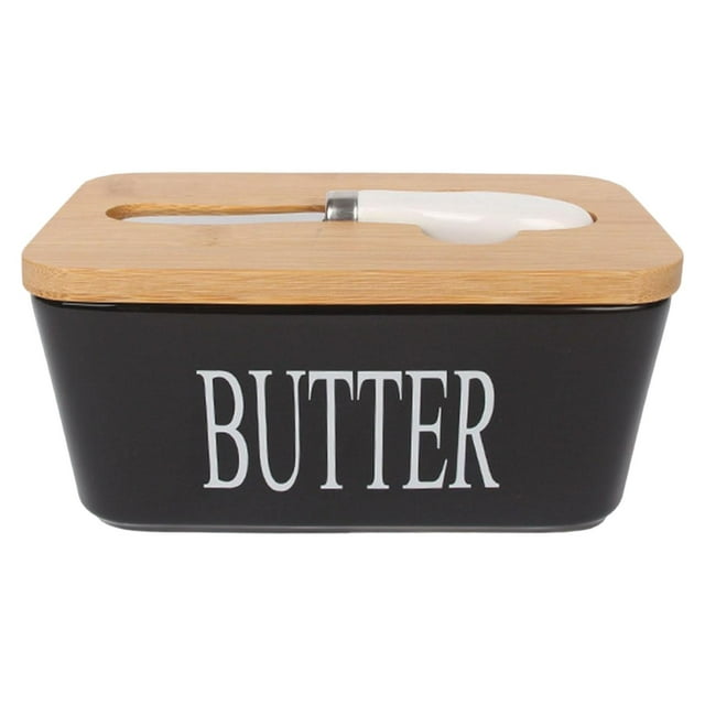 Estuche De Conservación De Almacenamiento De Alimentos De Plato De Mantequilla De Cerámica Para Servir En La Cocina Negro Sunnimix plato de mantequilla