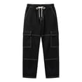 thumbnail image 4 of Migroa Mens Baggy Jeans Elastic Waist Denim Casual Loose Fit Wide Leg Cargo Pants with Drawstring Streetwear Pants Black L, 4 of 9
