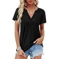 thumbnail image 4 of Black Women's Short Sleeve T-shirt, Womens Tops Summer Short Sleeve V Neck Blouses Business Casual Loose Fit Tshirts Trendy Fashion Outfits,Women's Short sleeve T-shirt L, 4 of 6