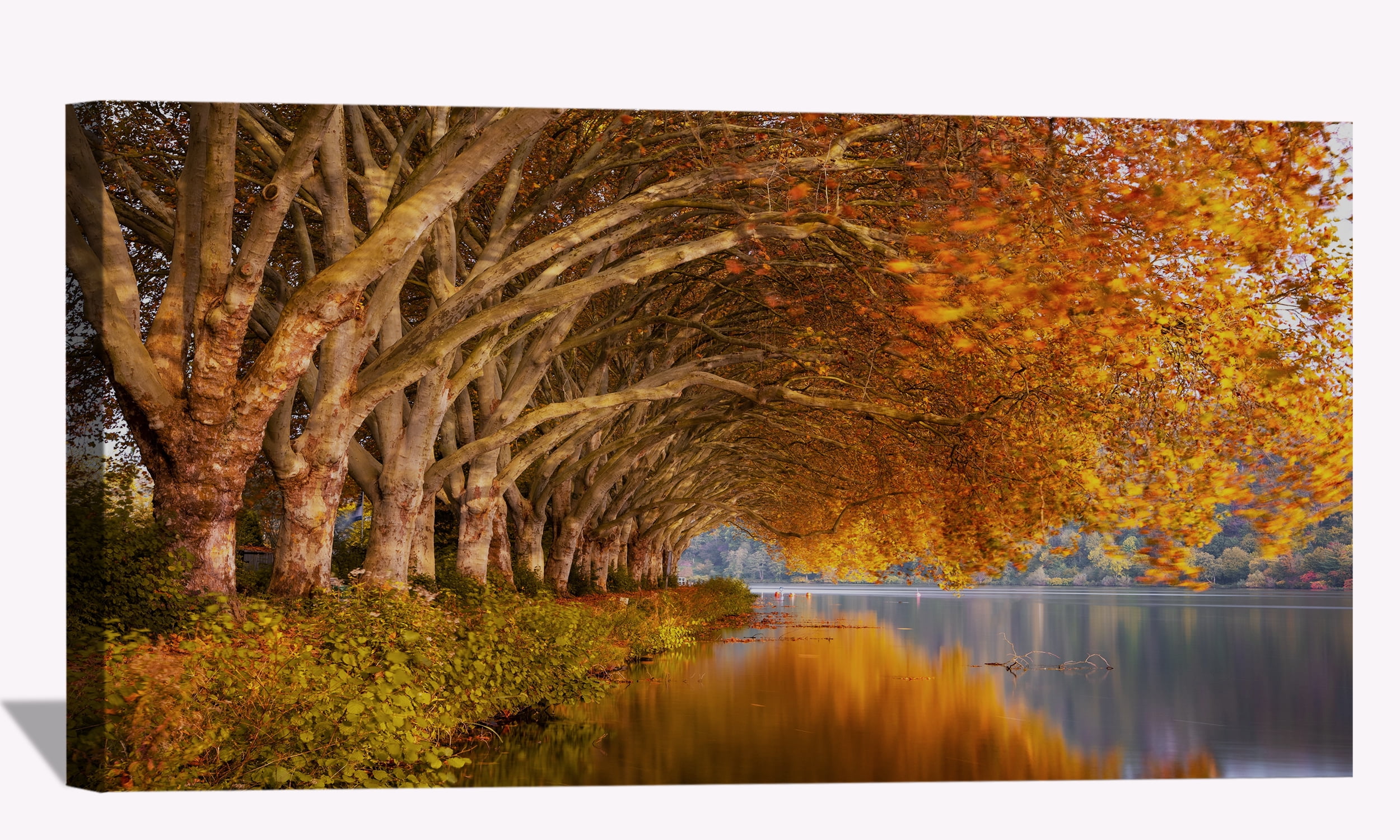 Autumn Trees Orange Lake Canvas Wall Art Colorful Autumn Framed ...