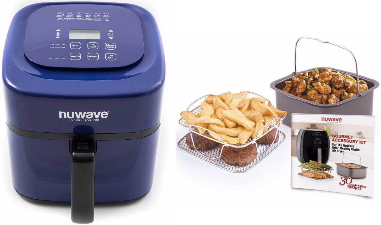 NuWave Brio Digital Air Fryer (6 qt, Blue) with 2piece Cooking Set (3