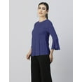 thumbnail image 5 of Moomaya Womens Solid Bell Sleeves Top, Round Neck Pleated Buttoned Viscose Top, 5 of 7
