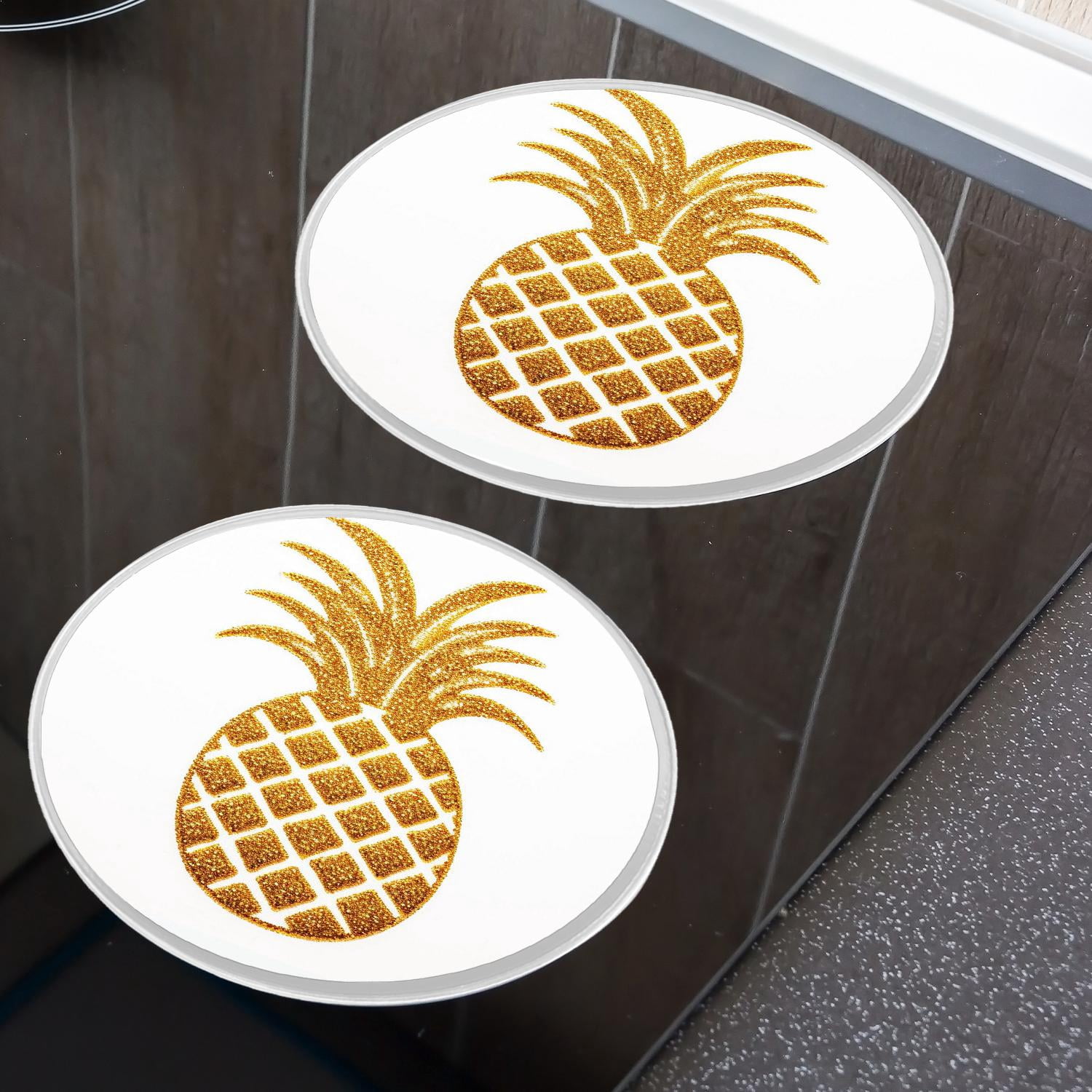 Round Stove Burner Covers 4 Pcs for Home Decor Cooktop Decorative ,Gold Pineapple Fruit White Summer creative pattern, Metal Round Stove Burner Covers 8Inch And 10Inch
