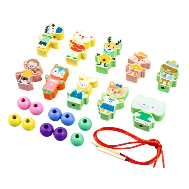 Yinanstore Lacing Beads Set Developmental Toy Animals Fruits Threading Beads Threading Toys Set E